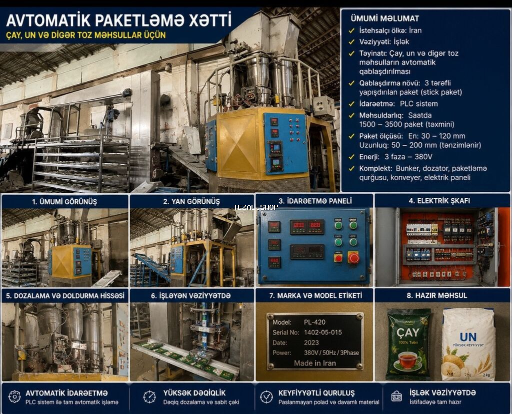Avtomatik paketləmə xətti – çay, un və digər toz məhsullar üçün nezrde