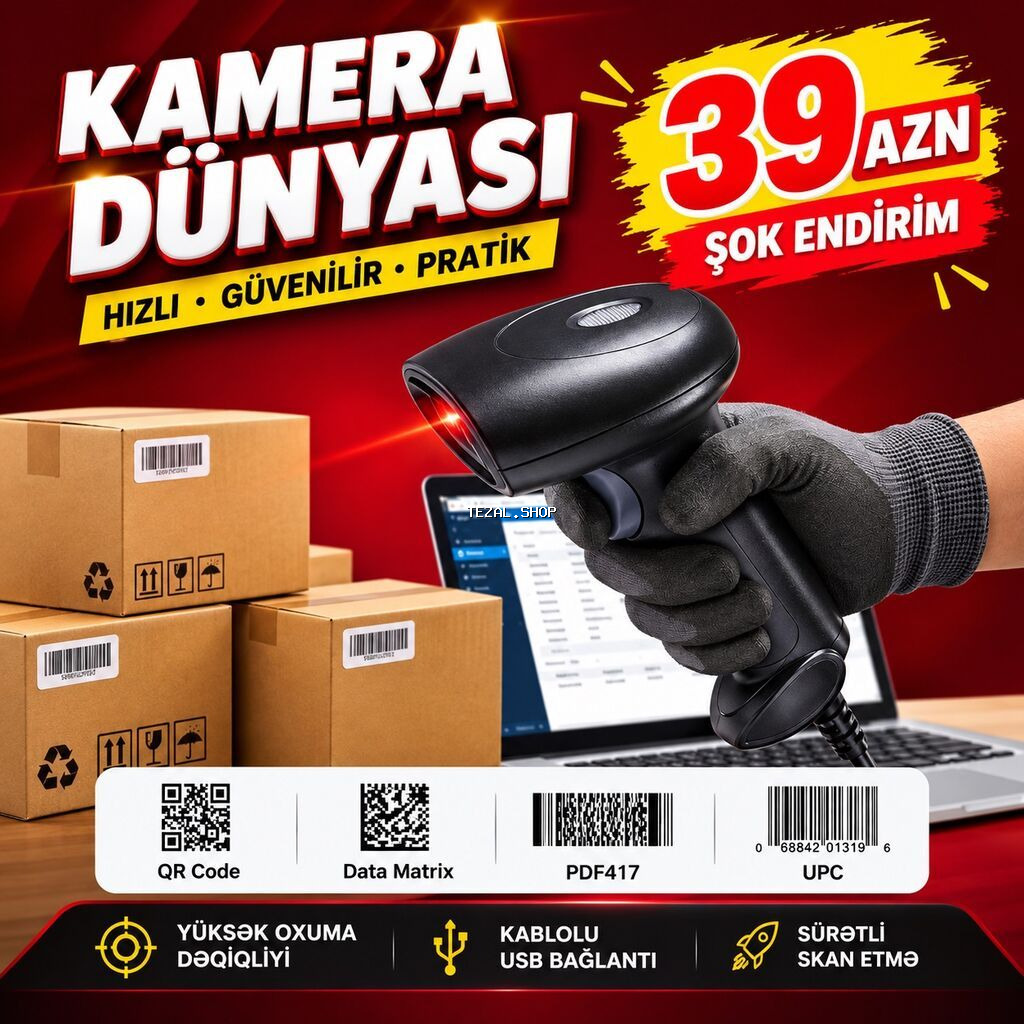 Məhsul: USB barkod/QR kod skaneri – əl tipli, portativ Xüsusiyyətlər - şəkil 2