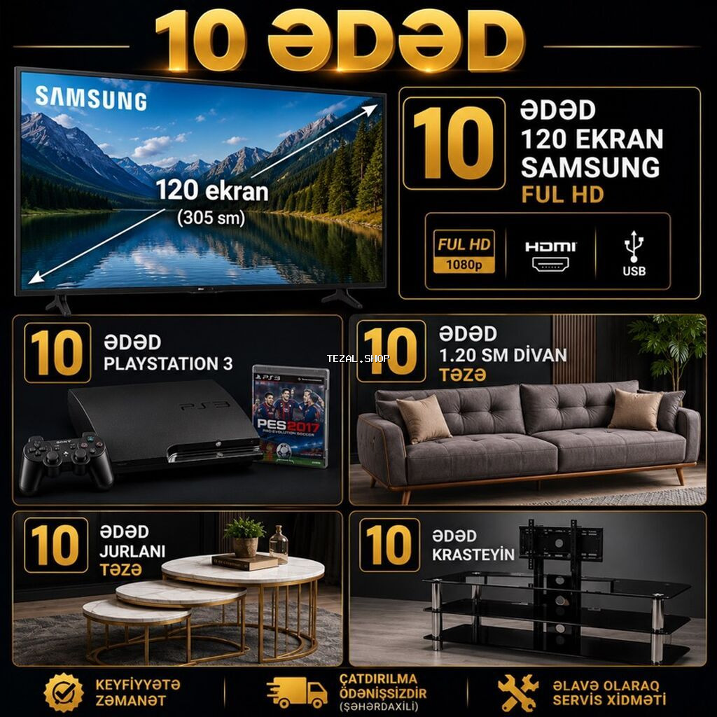 Samsung 120 ekran (305 sm) Full HD televizor paketi və əlavə məhsullar