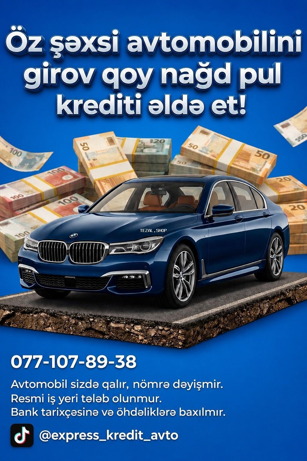 Şəxsi avtomobilinizi girov qoyaraq nağd pul krediti əldə etmə xidməti
