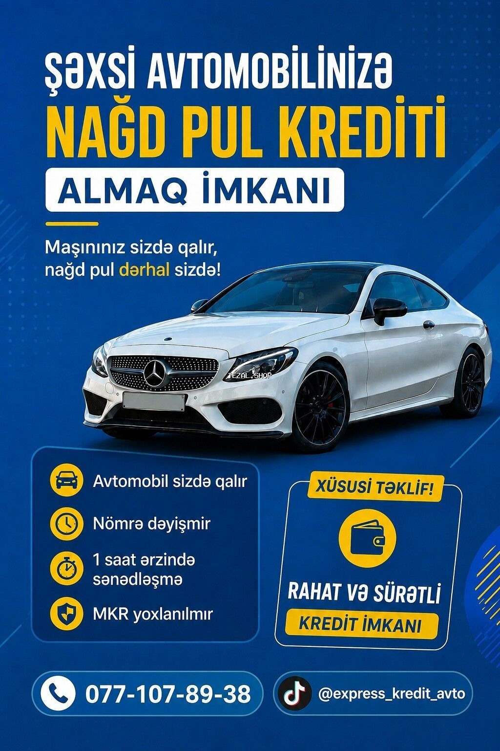 Şəxsi avtomobilinizə qarşı nağd pul krediti almaq imkanı