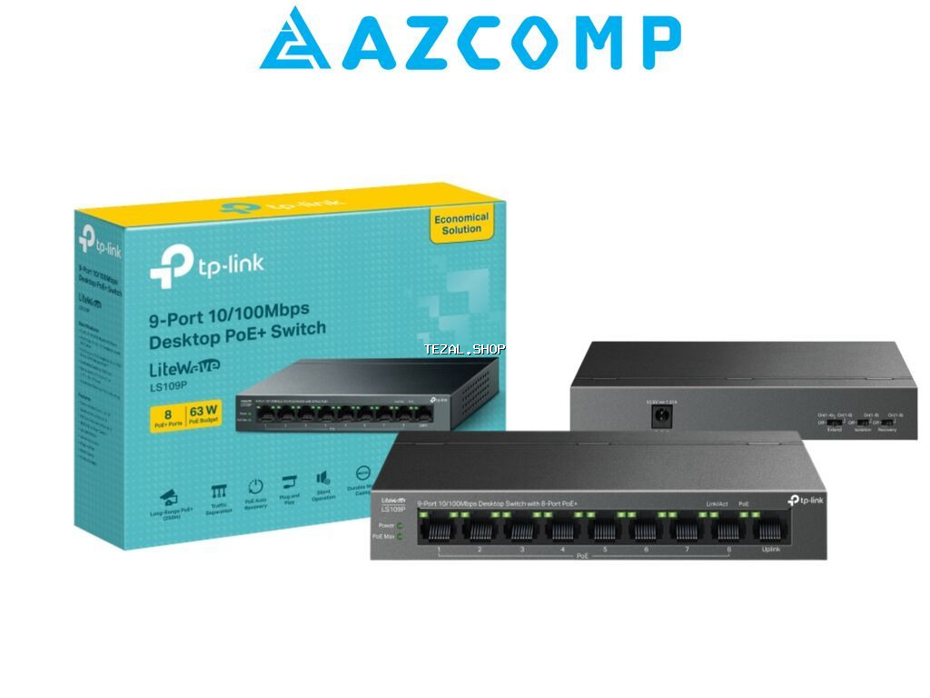 TP-Link 9-port PoE+ Switch LS109P Salam ✅️Parametrləri: -63 W PoE