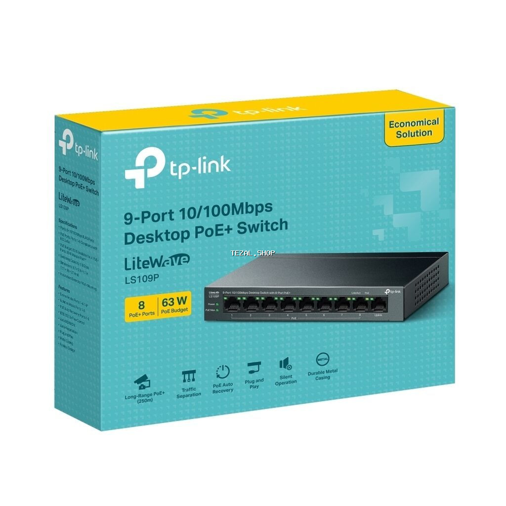 TP-Link 9-port PoE+ Switch LS109P Salam ✅️Parametrləri: -63 W PoE - şəkil 2
