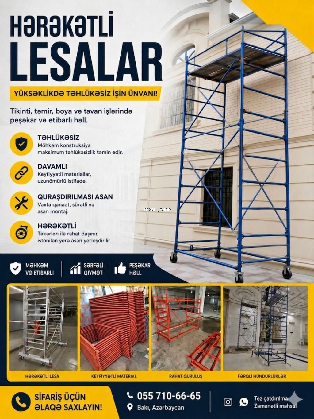 Məhsul: Hərəkətli lesa (skafold) Təsvir: - Tikinti, təmir, boya və - şəkil 2