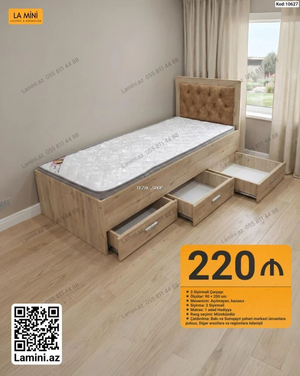 Yeni, Təknəfərlik çarpayı, Bazasız, Matras ilə, Siyirməli, Azərbaycan Bakı — TezAl.shop