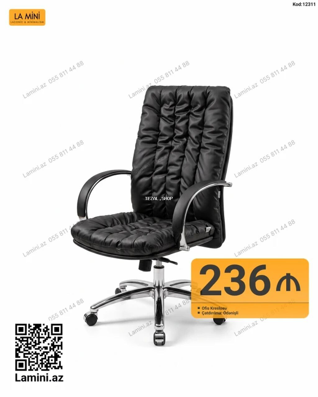 - Məhsul: Ofis kreslosu (Kod: 12311) - Rəng: Qara - Material