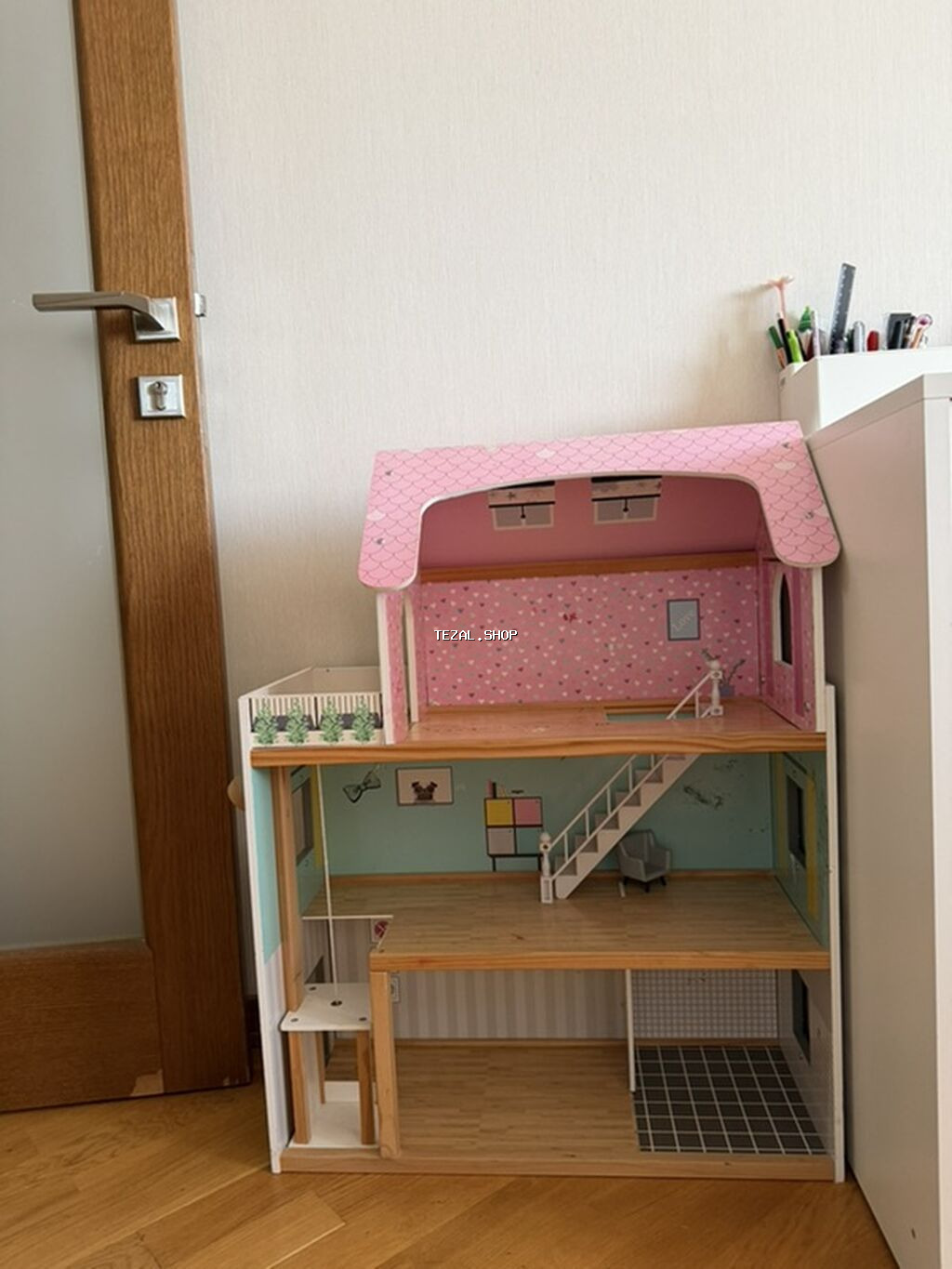 Taxta kukla evi – 3 mərtəbəli, geniş planlı - Material: möhkəm taxta - şəkil 3