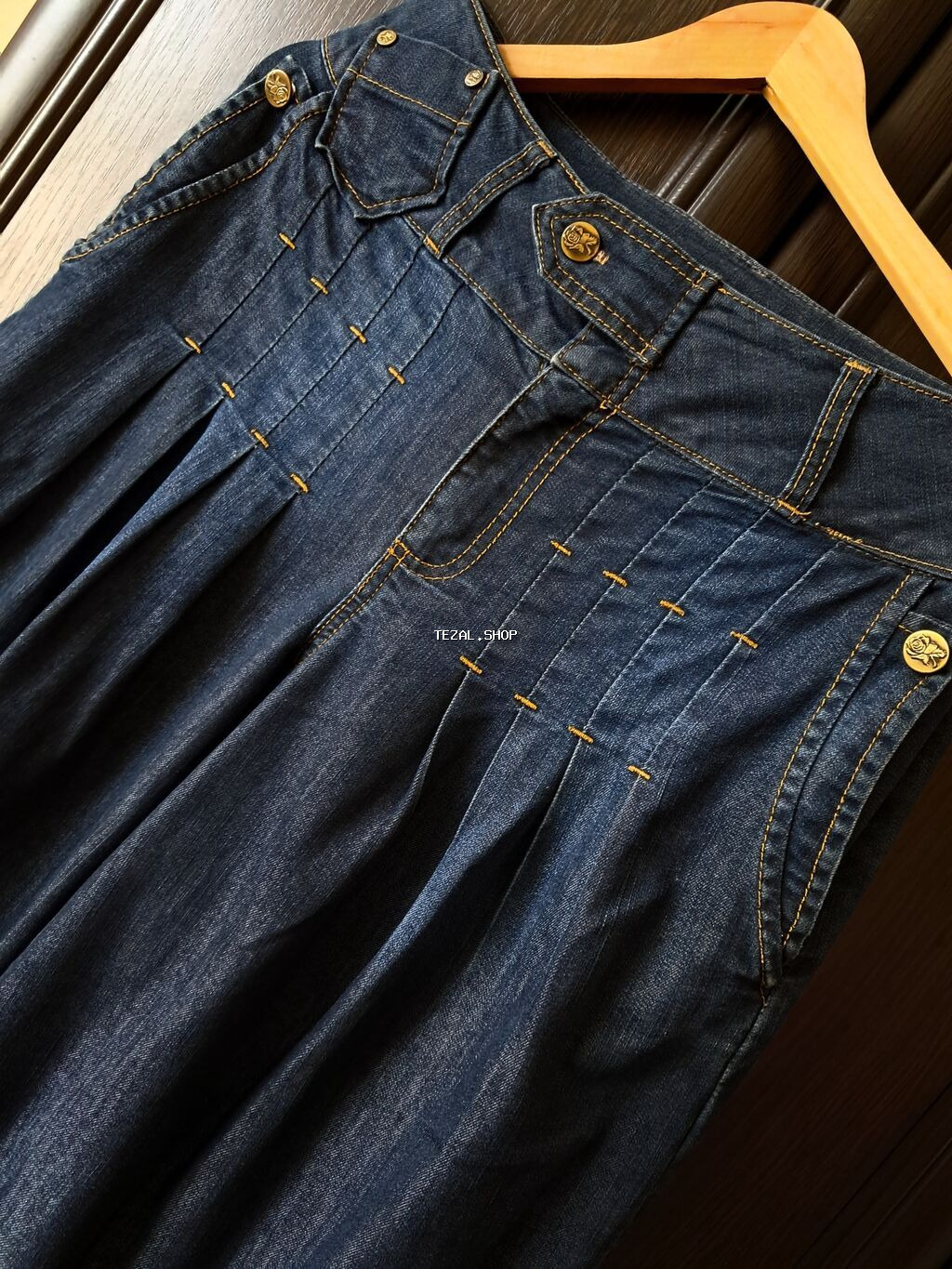 Məhsul: Denim kulet (kloş kəsimli geniş şalvar-ətək) - Material: Orta