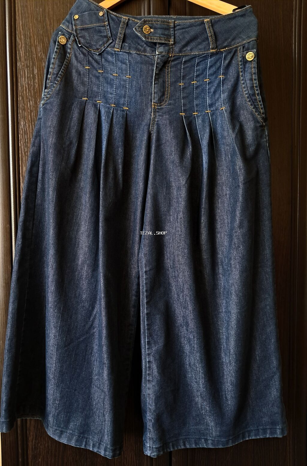 Məhsul: Denim kulet (kloş kəsimli geniş şalvar-ətək) - Material: Orta - şəkil 4