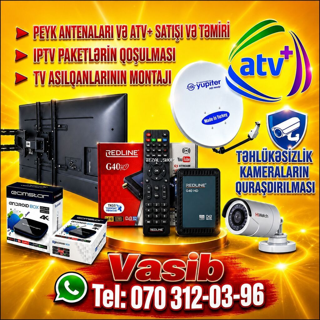 🇦🇿📺 TV • 🛰️ Peyk • 📡 ATV+ • НТВ+ • 🌐 IPTV • 📹 Təhlükəsizlik