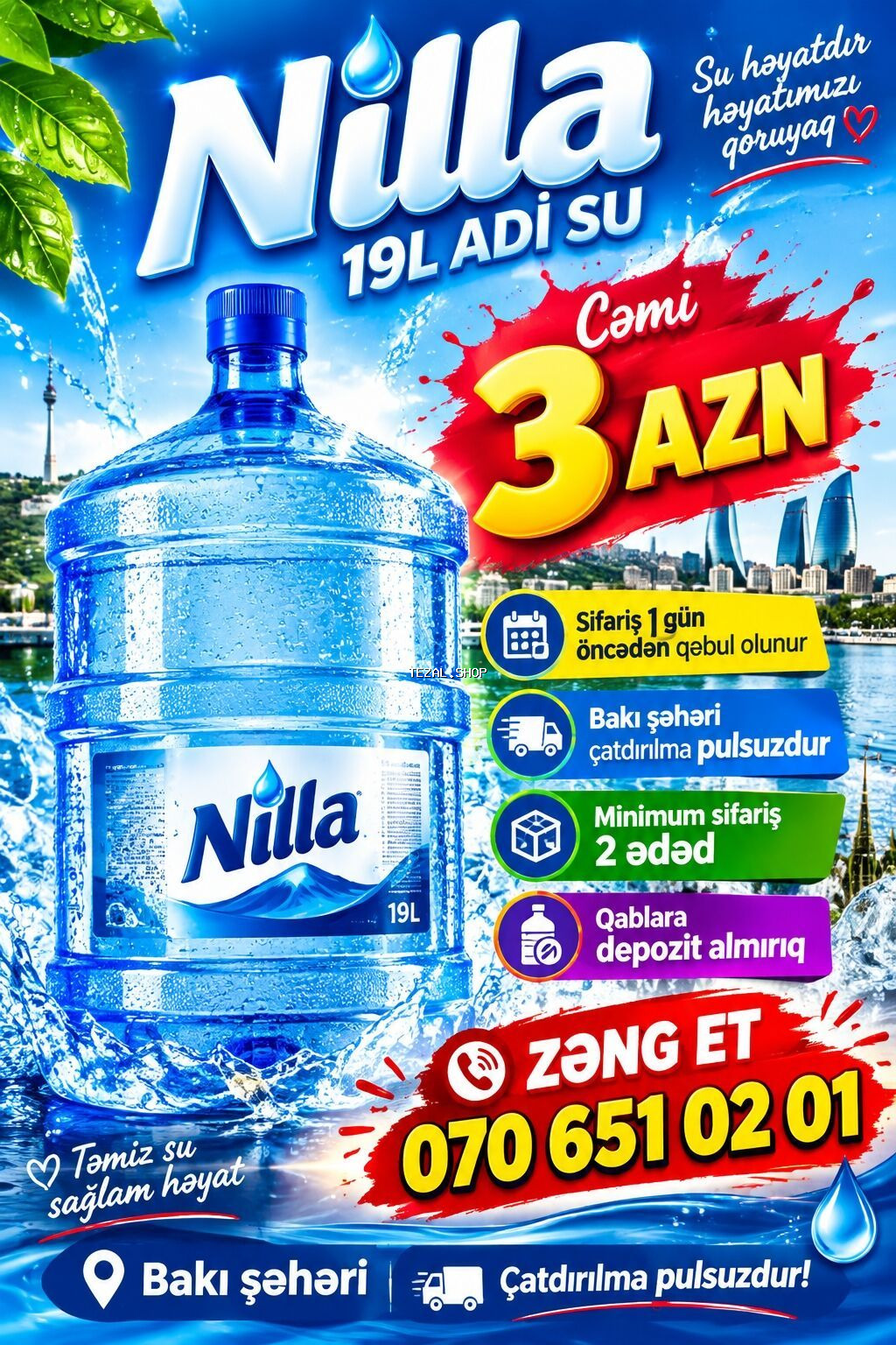 Nilla – 19L adi su - Həcm: 19 litr - Şəhər: Bakı - Xüsusiyyətlər