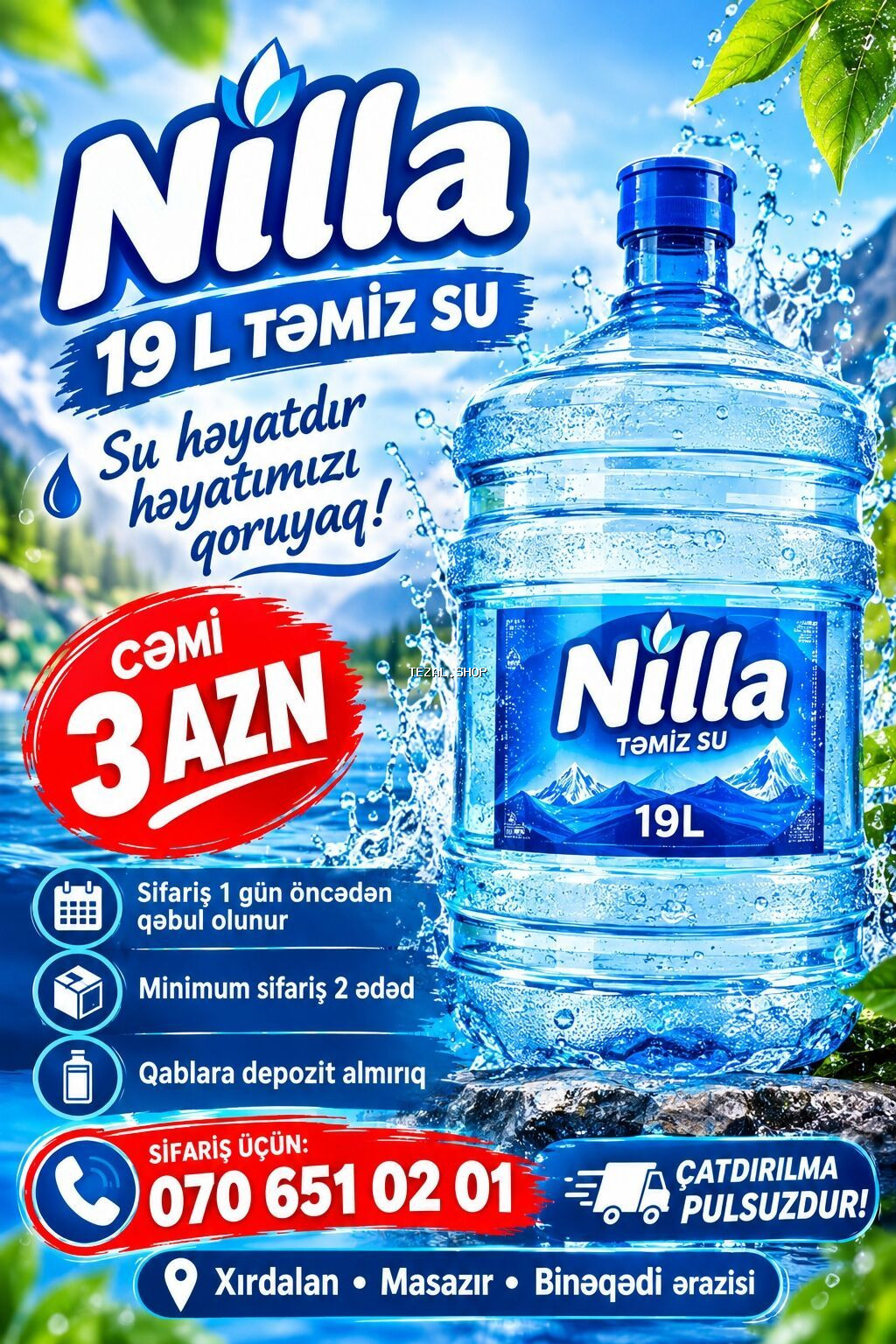 Nilla – 19 litr təmiz içməli su - Həcm: 19L - Məhsul: Nilla təmiz su