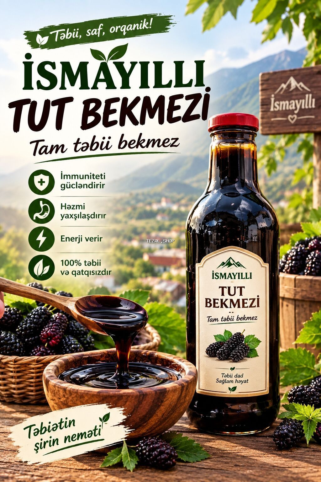 İsmayilli rayonun tam tebii Tut bekmezi öskürək, soyuqdəymə və boğaz