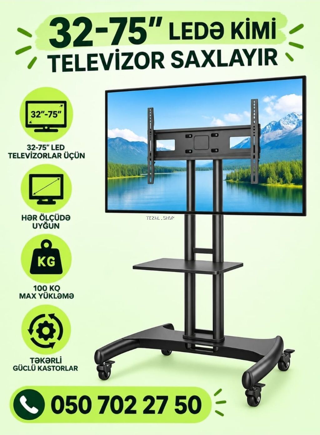 Ağır və böyük ekran televizorlar üçün təkərli tv stendlər satılır