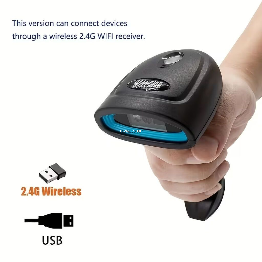 2.4G simsiz və USB qoşulma ilə barkod/QR skaneri Xüsusiyyətlər: - 1D
